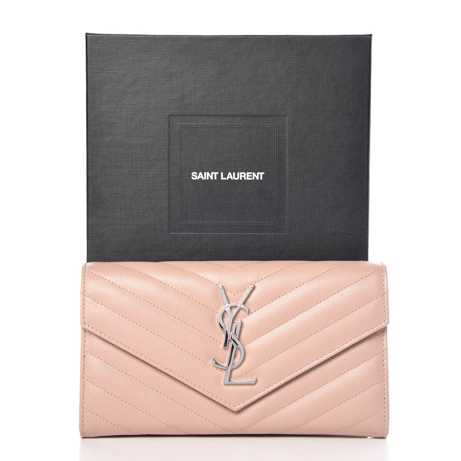 Saint Laurent Grain De Poudre Matelasse Chevron Monogram Flap Wallet Pale Pink 7 of 7
