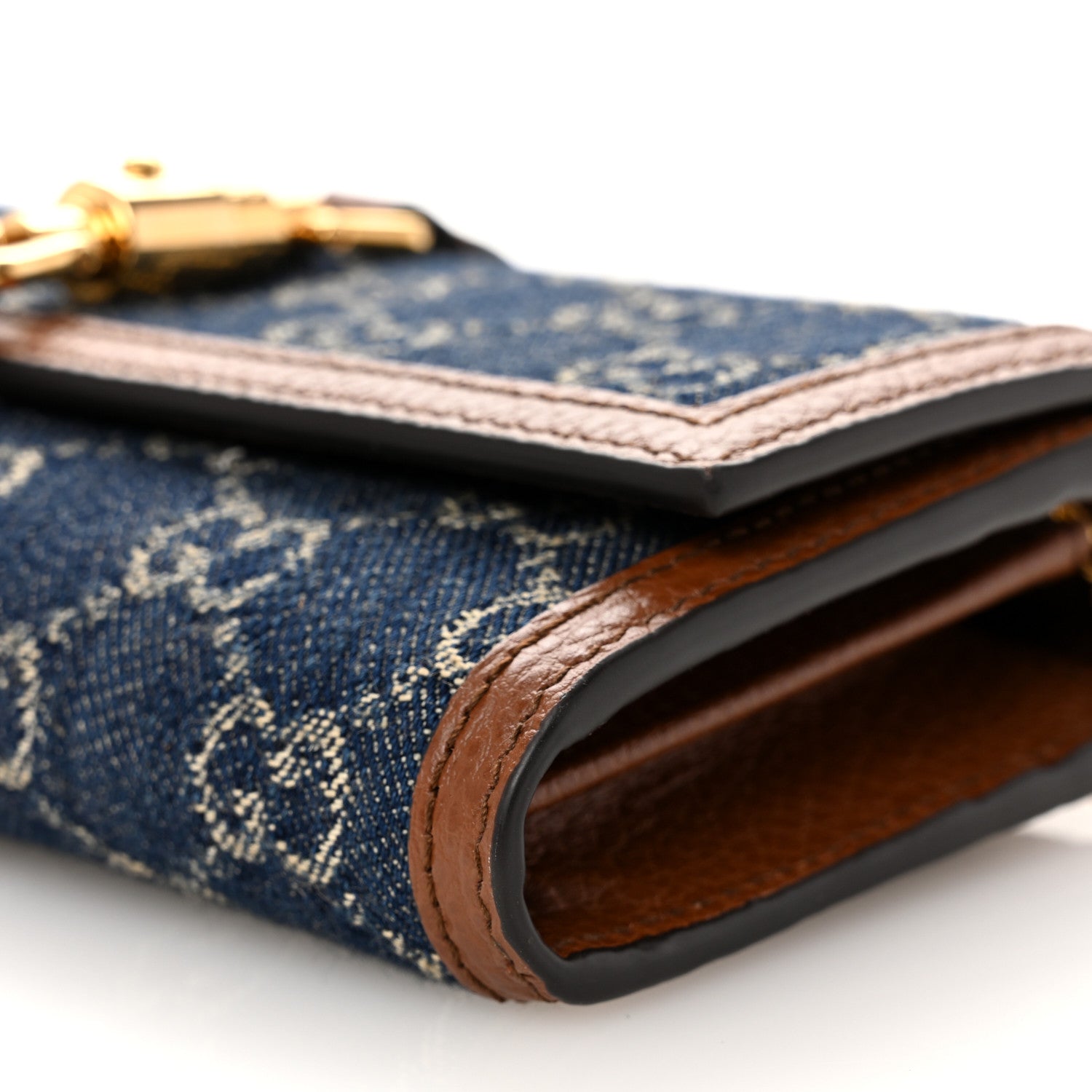 Gucci New Denim GG Monogram Jackie 1961 Chain Wallet Blue Tea Cuir 10 of 10