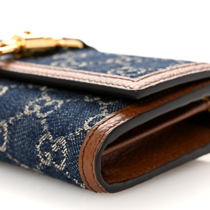 Gucci New Denim GG Monogram Jackie 1961 Chain Wallet Blue Tea Cuir 10 of 10