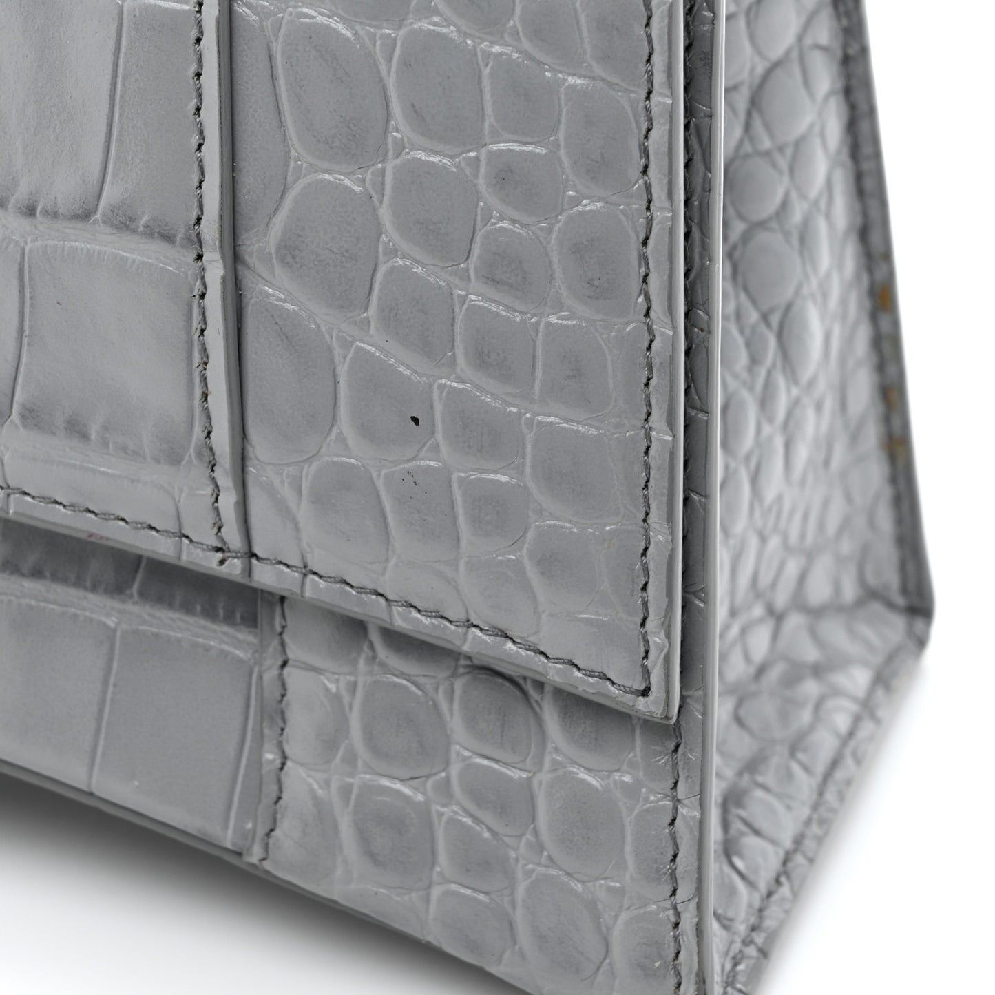 Shiny Calfskin Crocodile Embossed Small Hourglass Top Handle Bag Balenciaga Grey