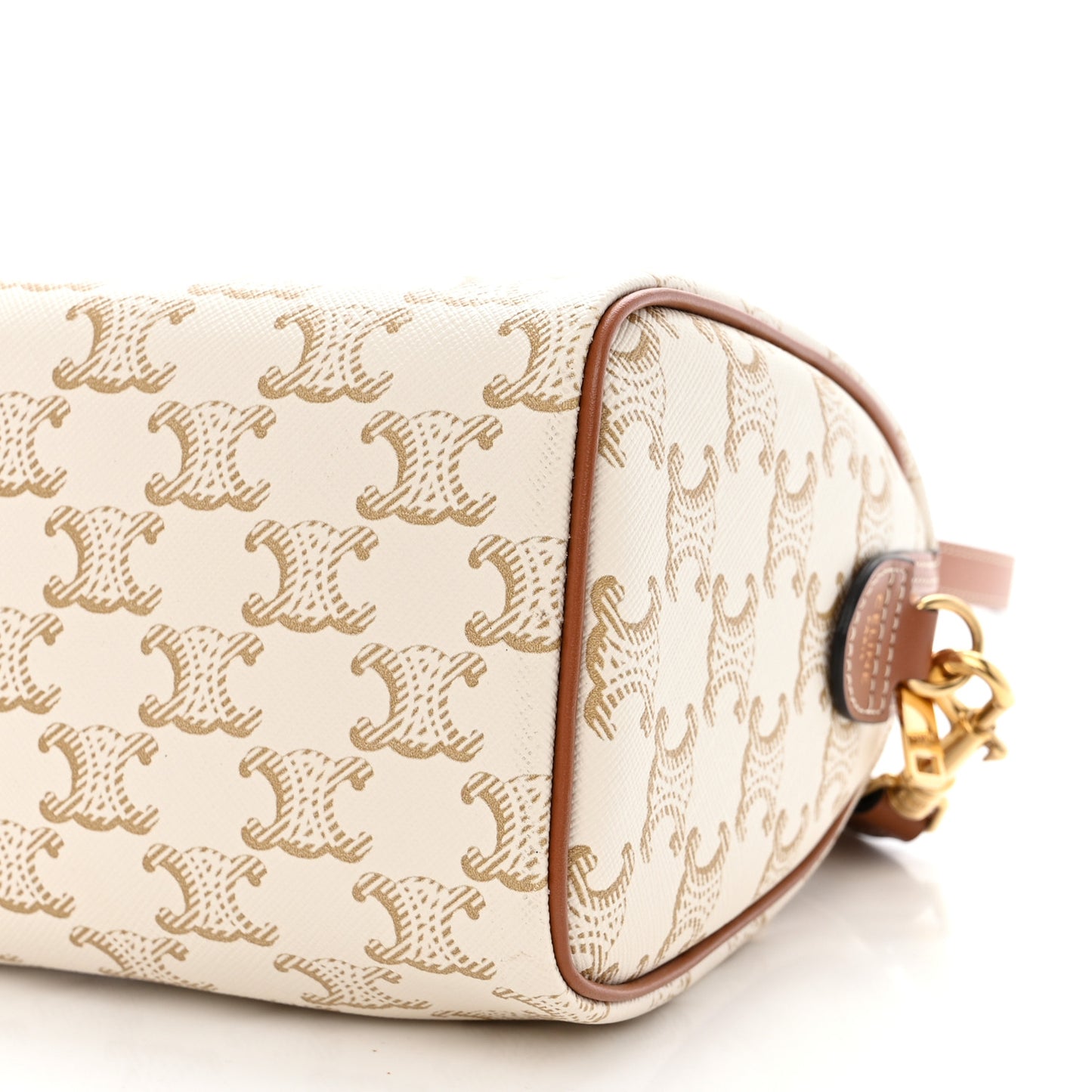 Triomphe Canvas Calfskin Small Boston Bag White