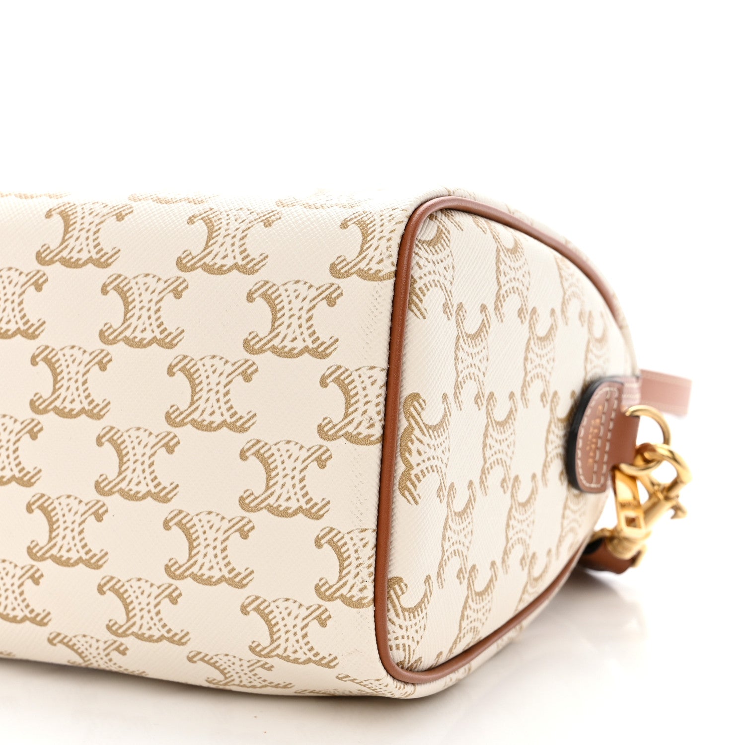 Celine Triomphe Canvas Calfskin Small Boston Bag White 11 of 11