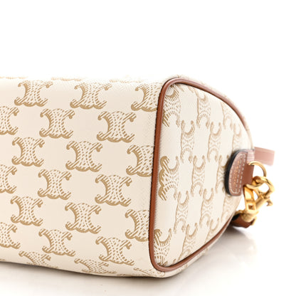 Celine Triomphe Canvas Calfskin Small Boston Bag White 11 of 11