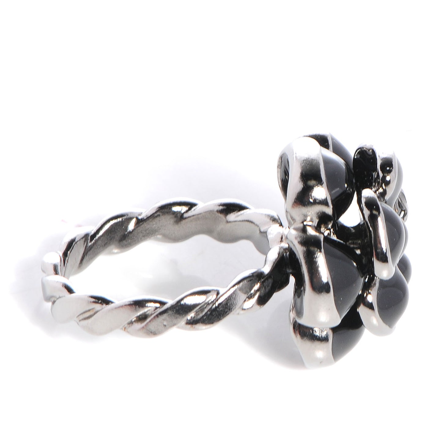 Enamel CC Camellia Ring Size 6.5 Black Silver