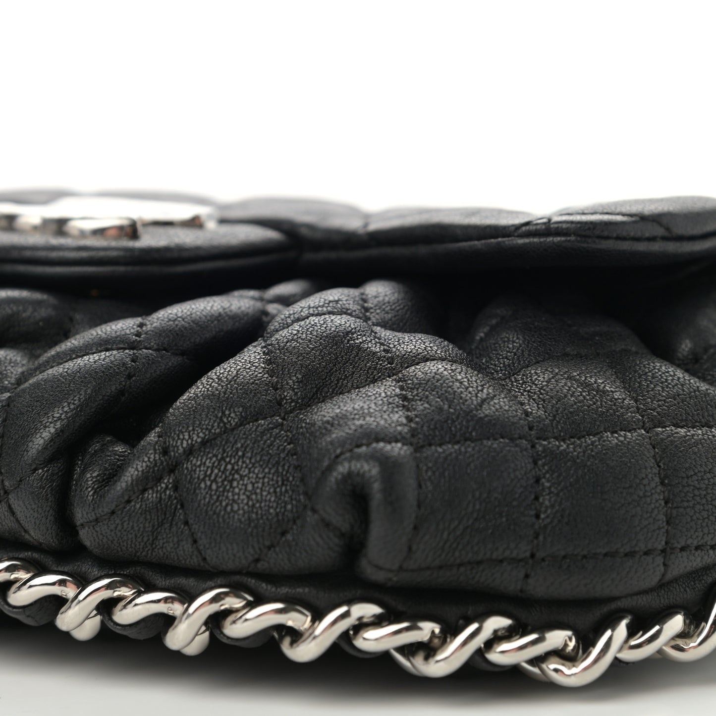 Washed Lambskin Quilted Mini Chain Around Messenger Black