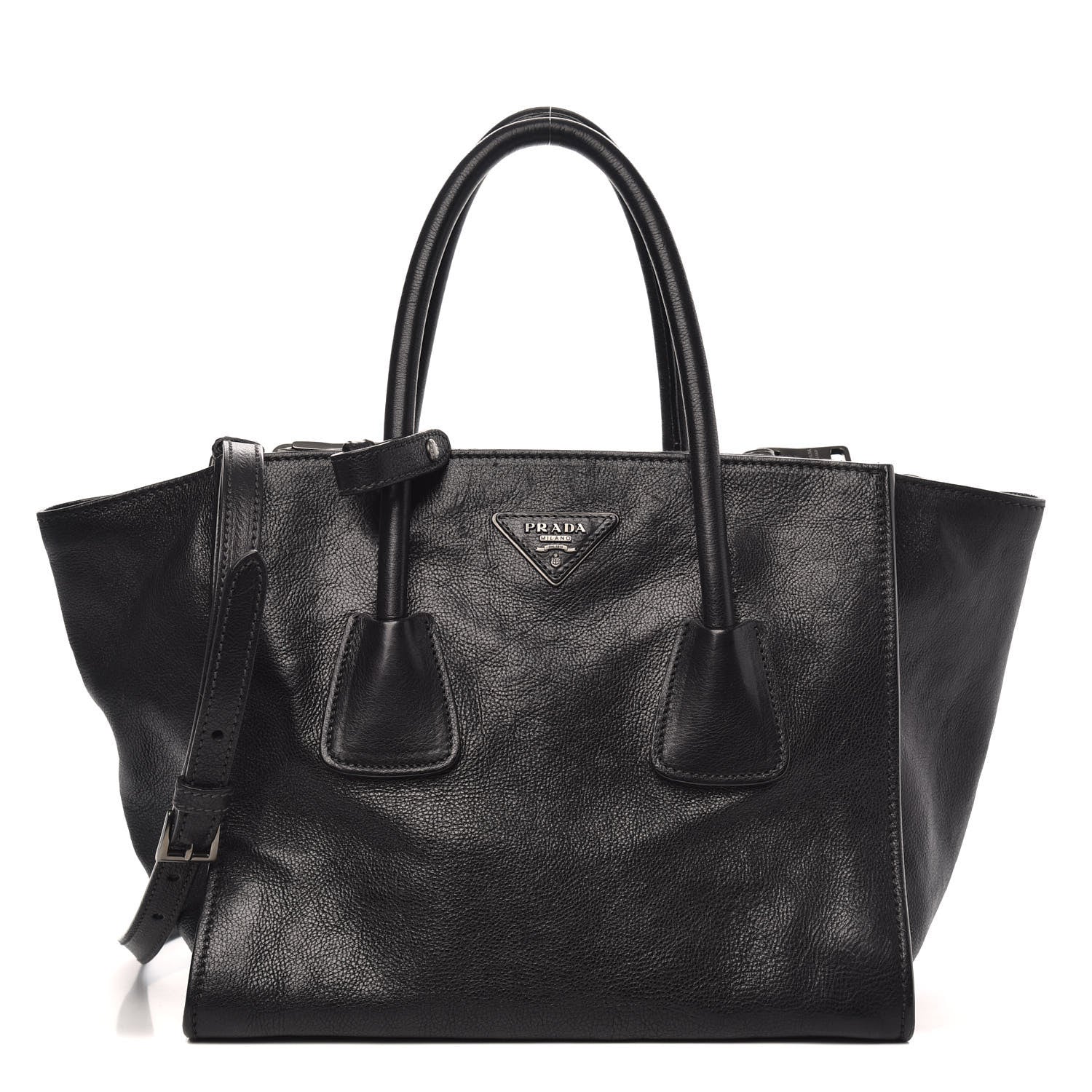 Prada Glace Calf Twin Pocket Tote Black 1 of 11