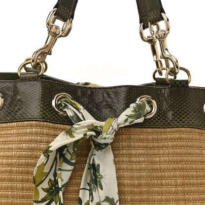 Gucci Natural Straw Ayers Snakeskin Large Positano Tote Green 8 of 15