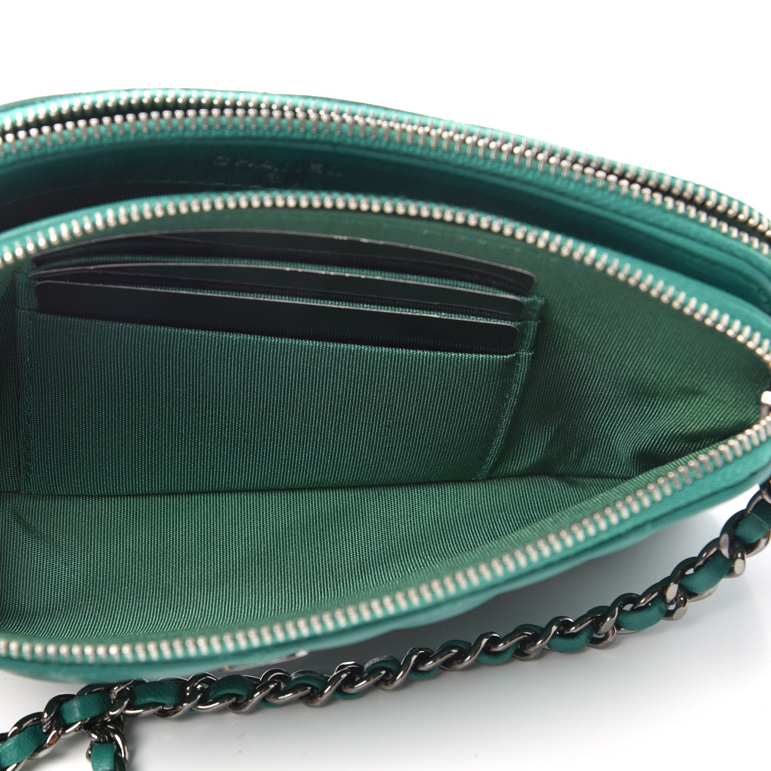 Chanel Lambskin Quilted Small Clutch With Chain Green 6 of 10