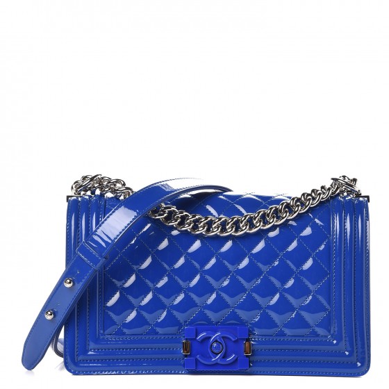 Patent Calfskin Medium Plexiglass Boy Flap Blue