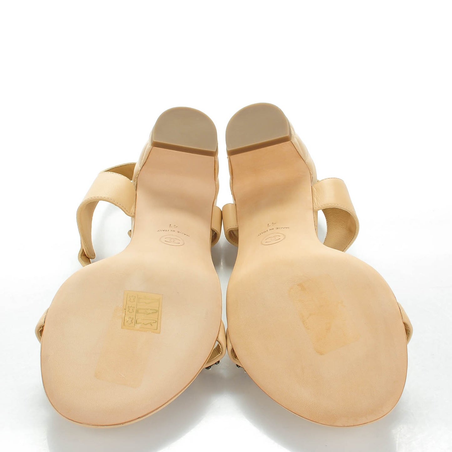 Lambskin Quilted Reissue Chain Pearl CC Sandals 41 Beige