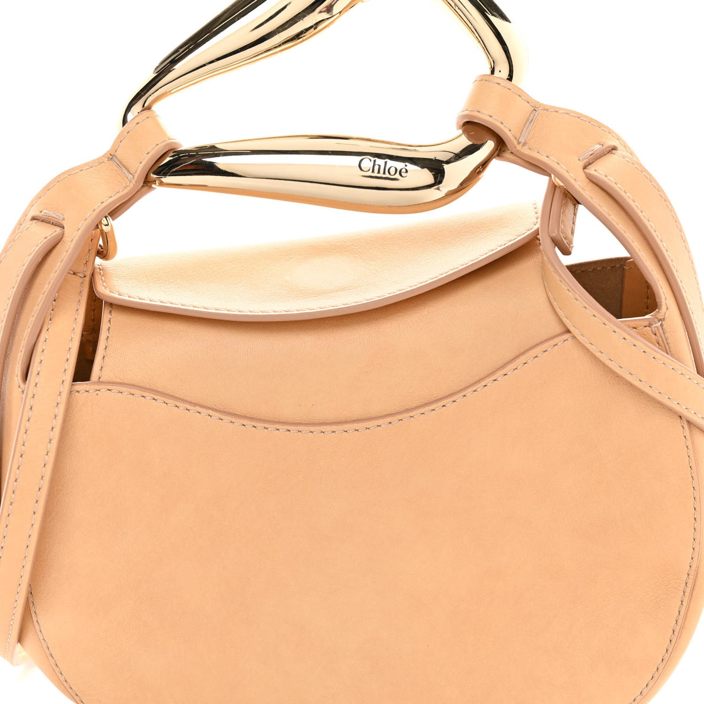 Small Grain Calfskin Kiss Bag Sandy Beige