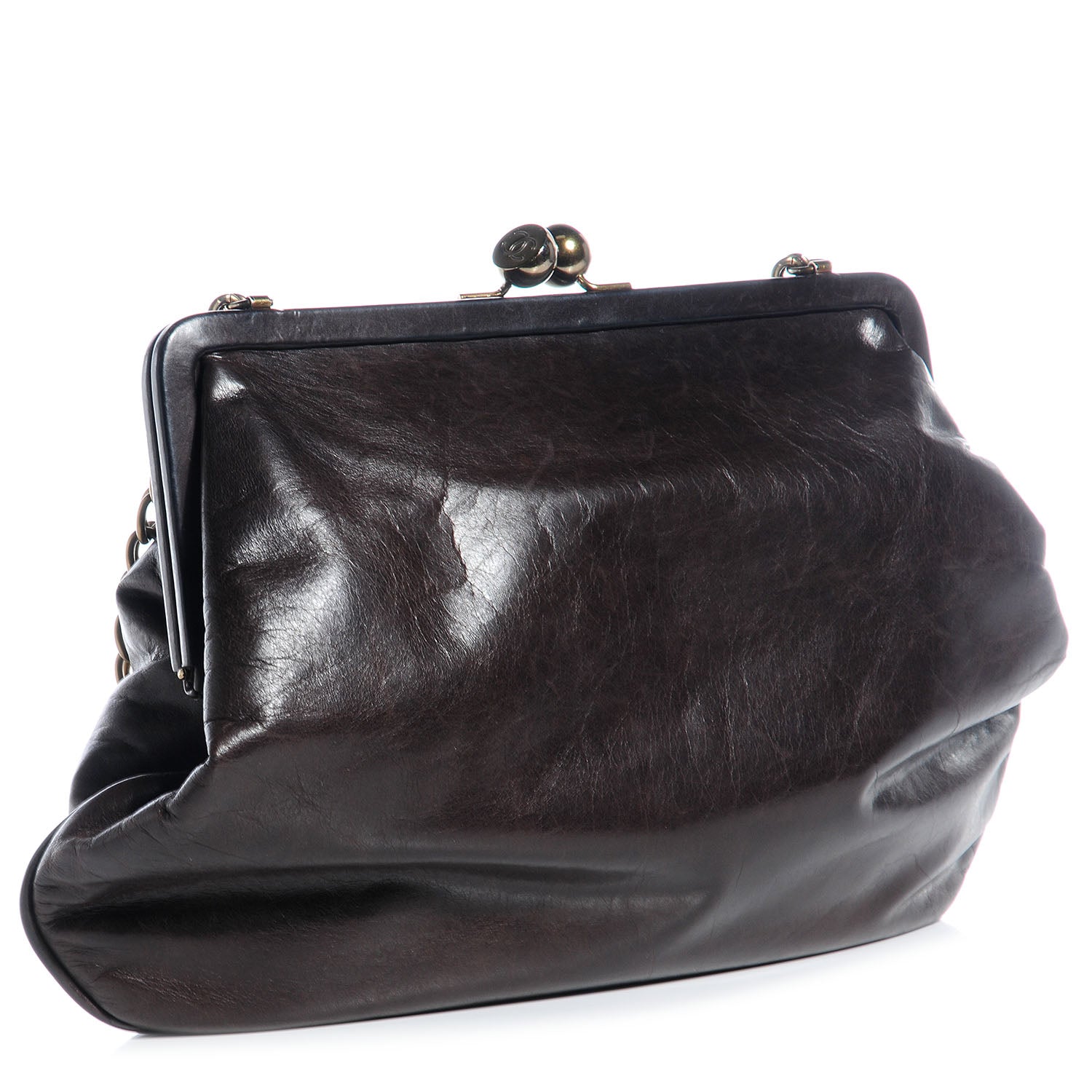 Chanel Glazed Calfskin Kisslock Frame Bag Dark Brown 3 of 7