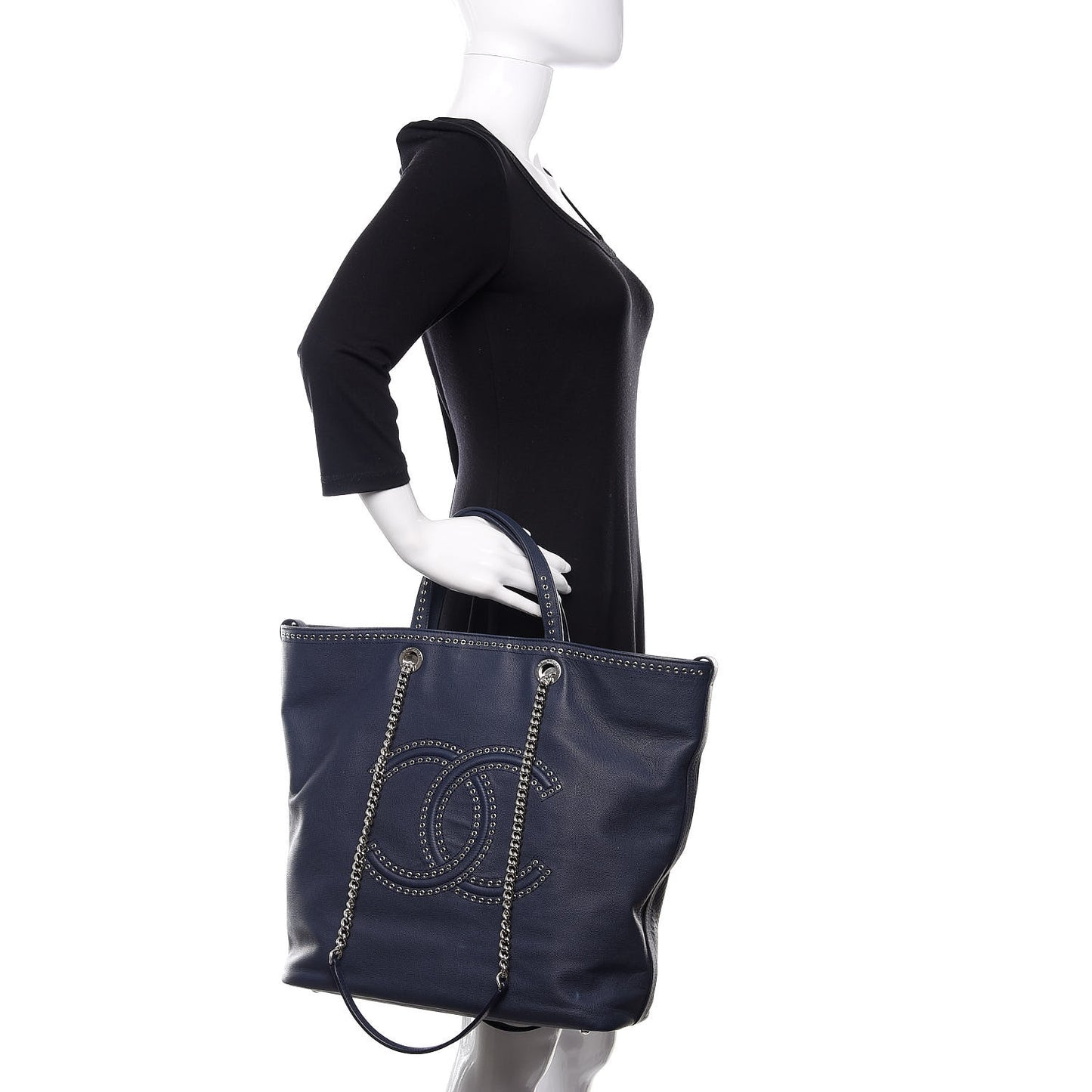 Grained Calfskin Large Coco Eyelets Shopping Tote Navy