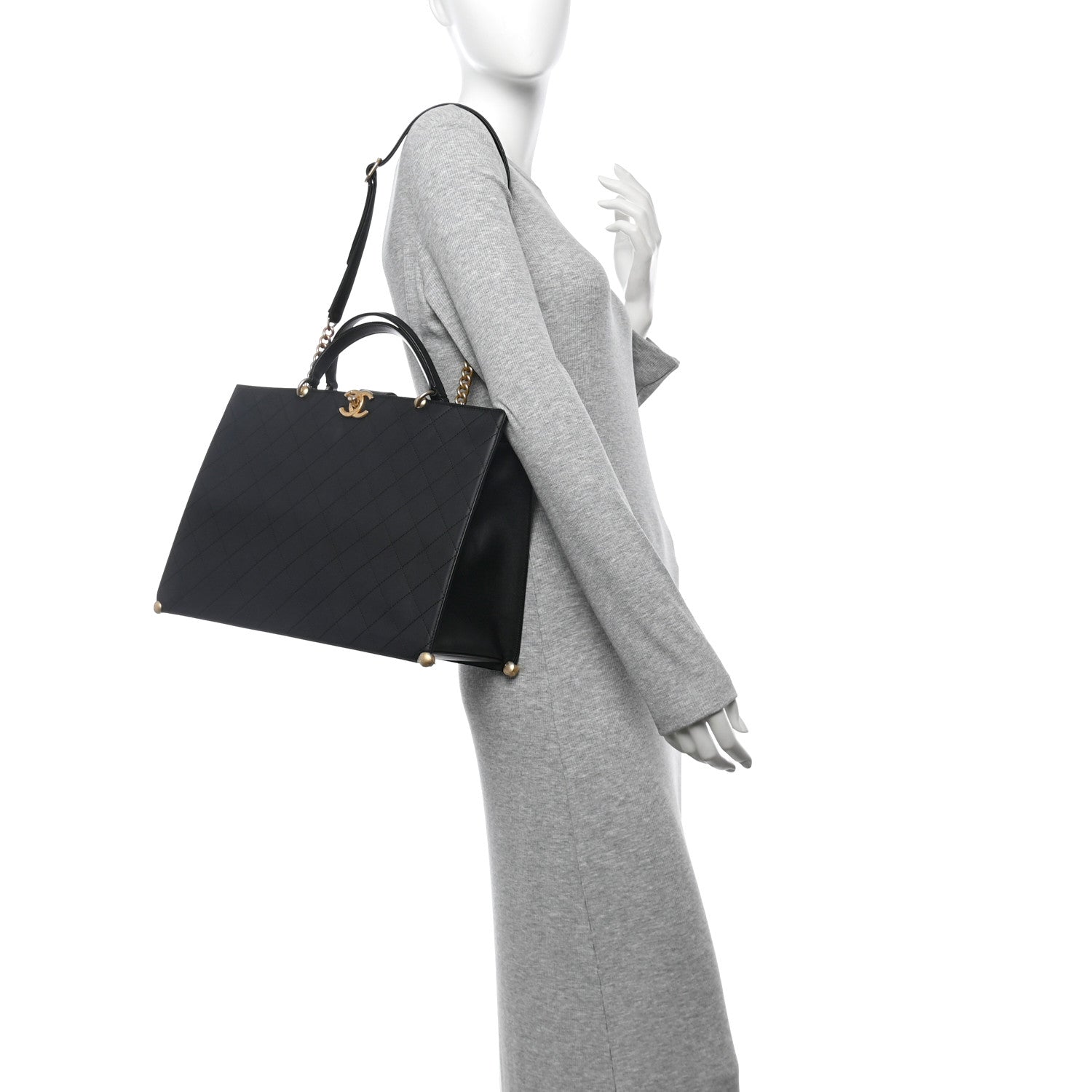 Chanel Calfskin Stitched Large Shopping Tote Bag Black 2 of 10