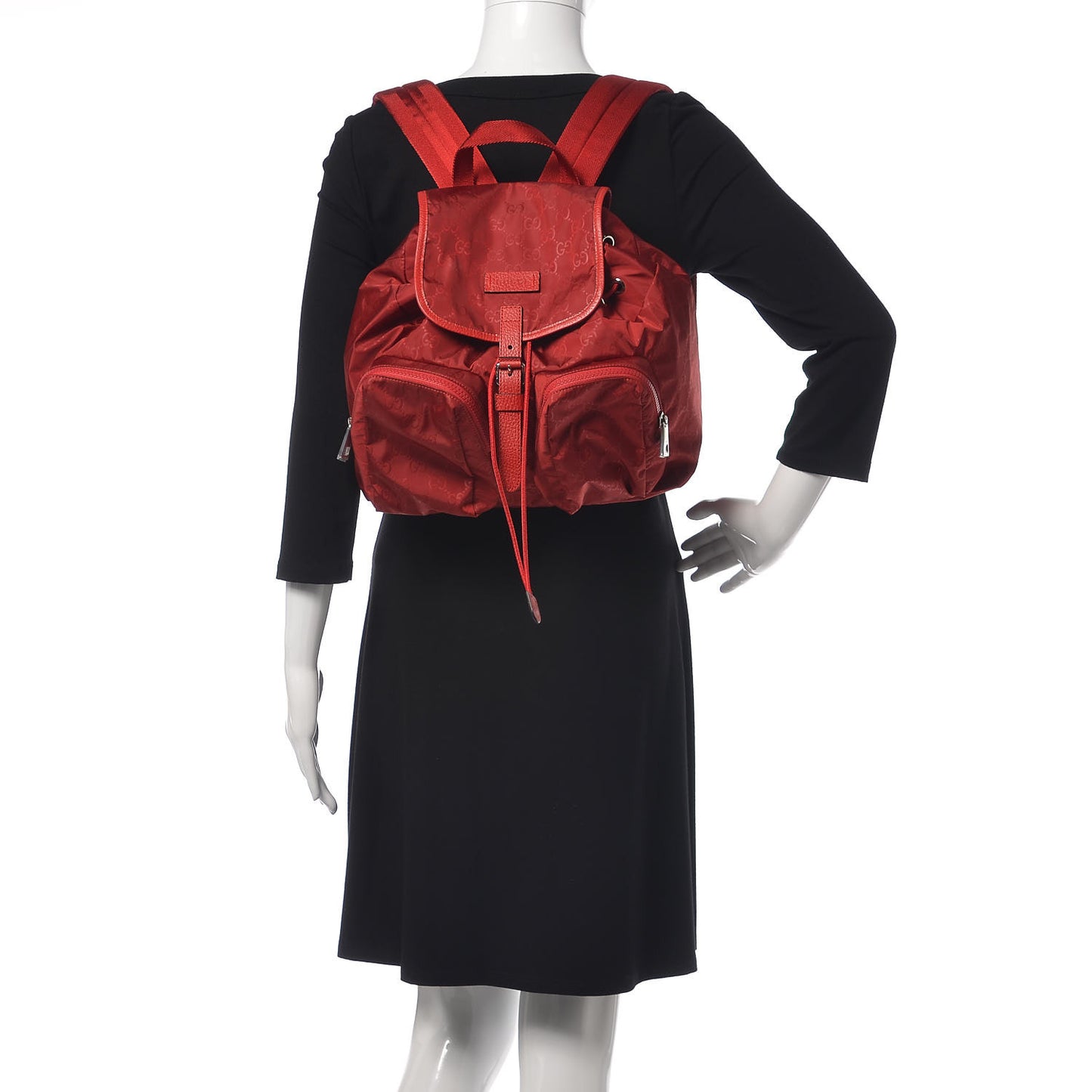 Nylon Monogram Dollar Calfskin Medium Light Single Buckle Backpack Vibrant Red