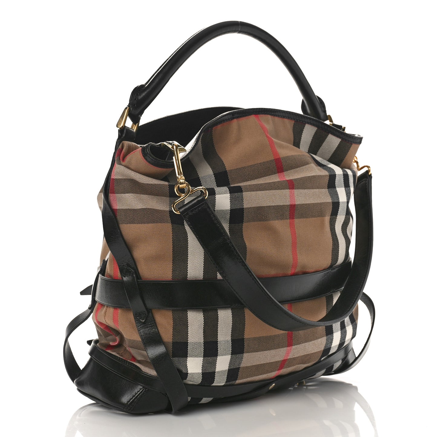 House Check Bridle Calfskin Medium Gosford Hobo Black