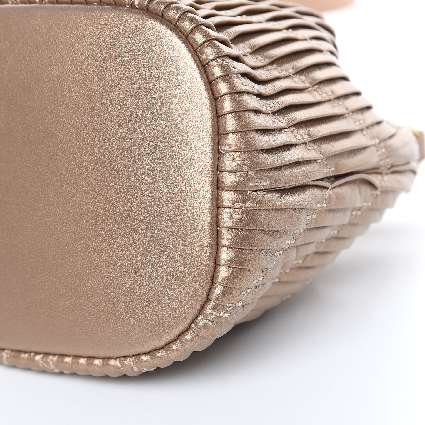 Metallic Lambskin Coco Pleats Small Drawstring Bag Gold
