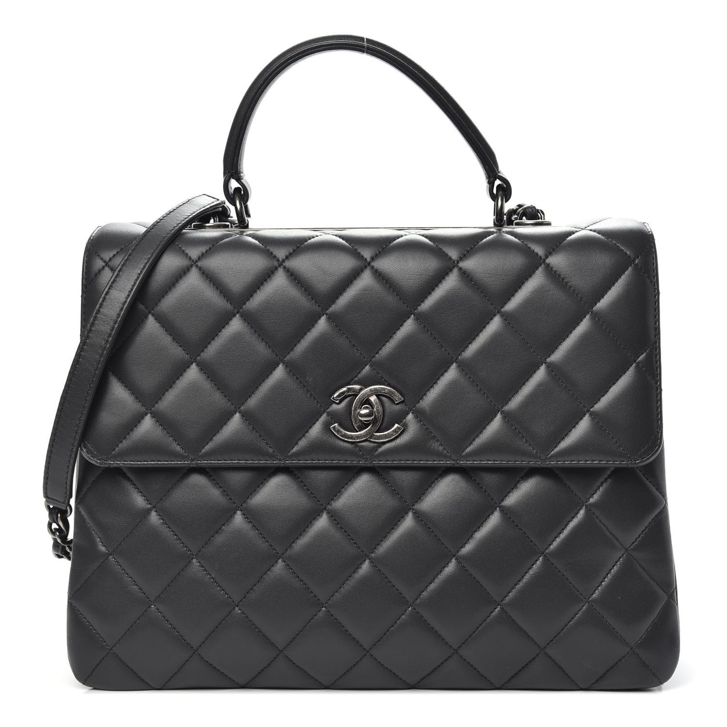 Lambskin Quilted Large Trendy CC Dual Handle Flap Bag Dark Grey
