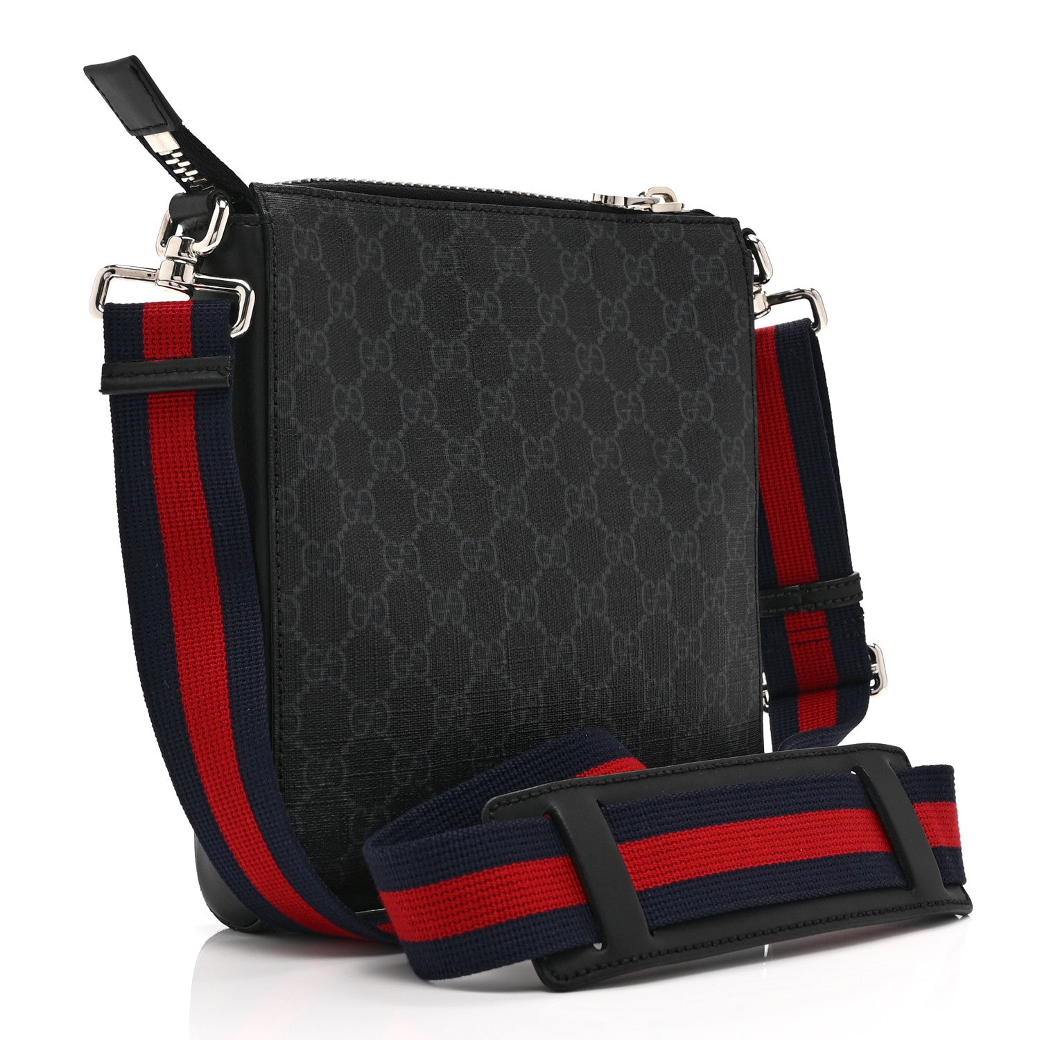 Gucci GG Supreme Monogram Web Small Flat Messenger Bag Black Grey 3 of 10