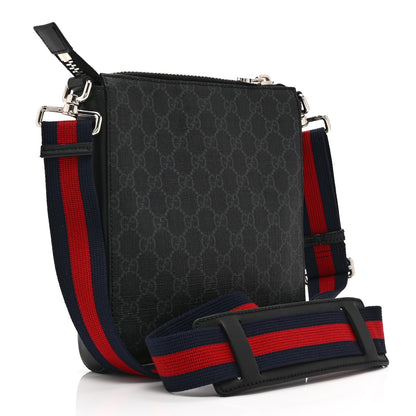 Gucci GG Supreme Monogram Web Small Flat Messenger Bag Black Grey 3 of 10