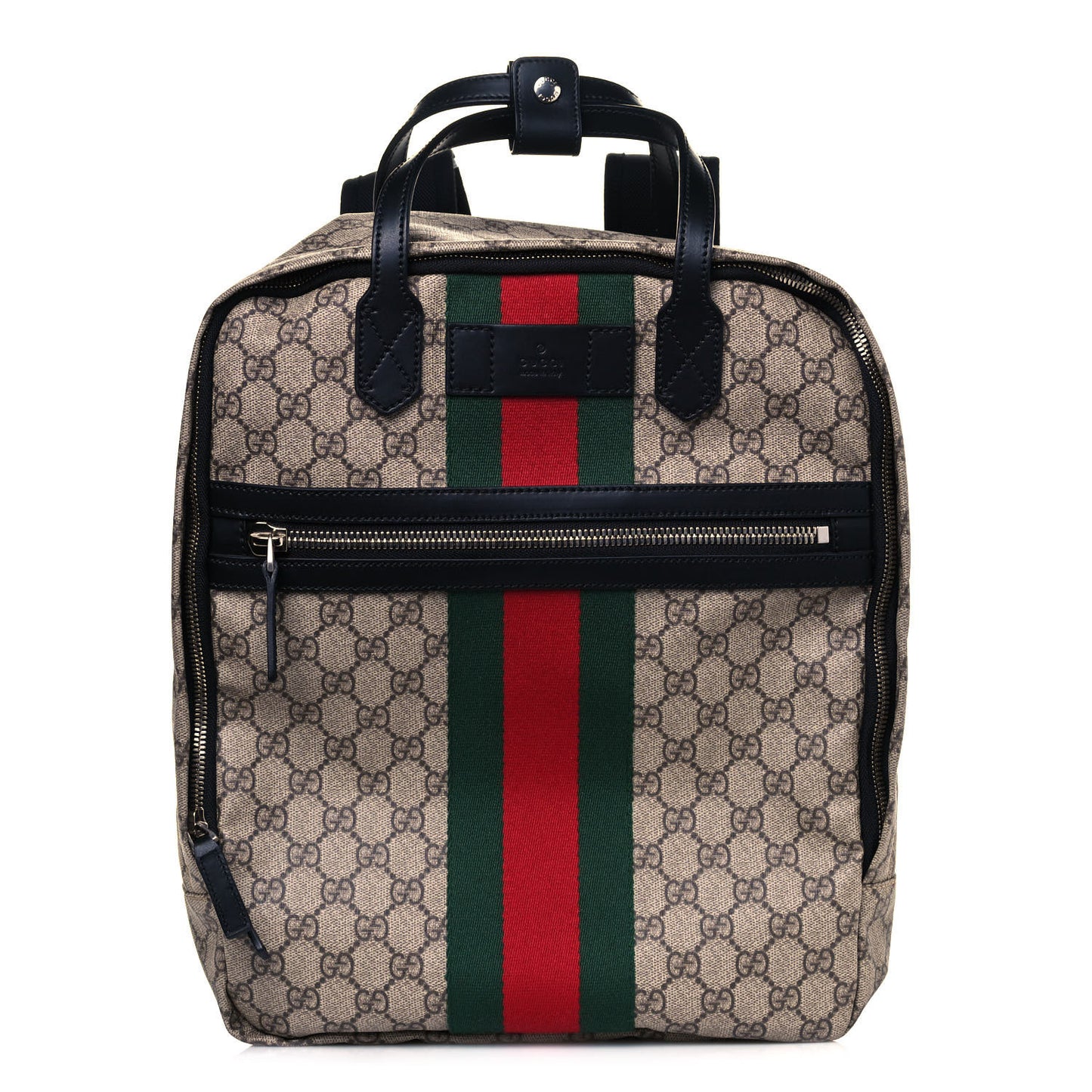 Soft GG Supreme Monogram Appia Calfskin Web Tote Backpack Beige Ebony Black