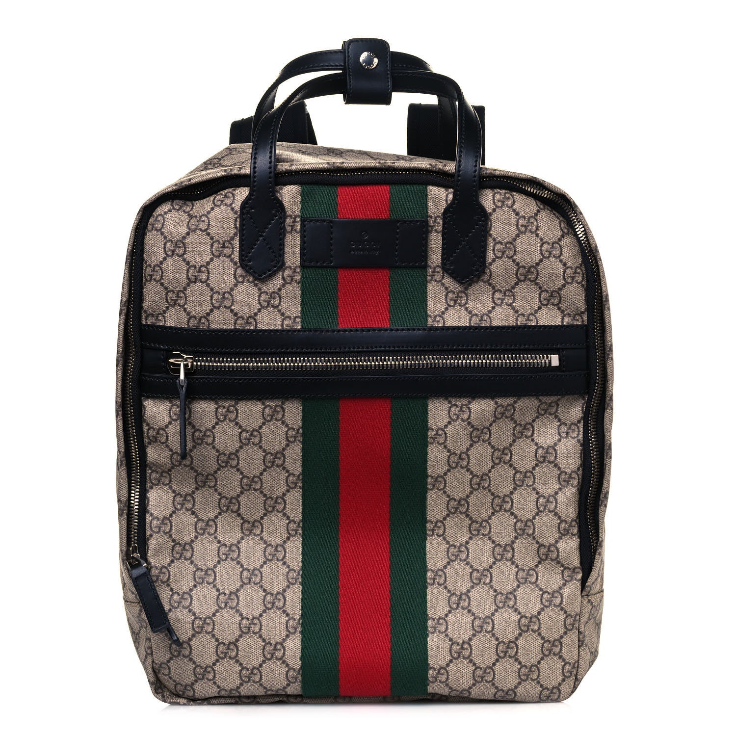 Gucci Soft GG Supreme Monogram Appia Calfskin Web Tote Backpack Beige Ebony Black 1 of 12
