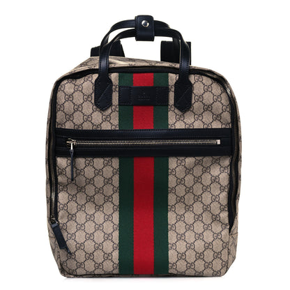 Gucci Soft GG Supreme Monogram Appia Calfskin Web Tote Backpack Beige Ebony Black 1 of 12