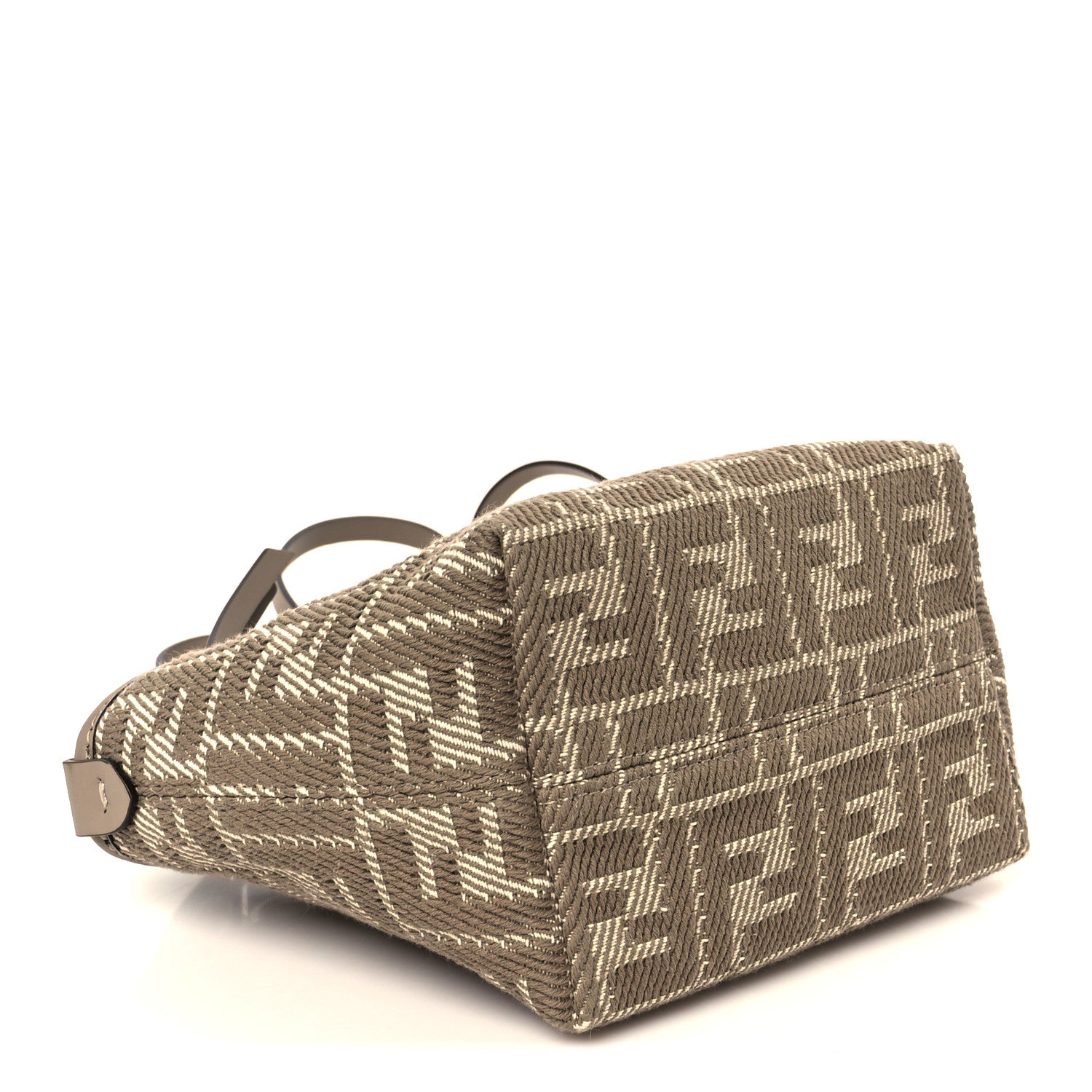 Fendi Denim Jacquard FF Effect Vitello Grace Mini Roll Tote Dove White Dove 4 of 11