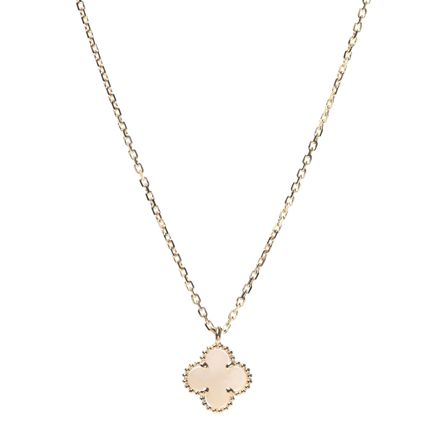 Van Cleef & Arpels 18K Yellow Gold Mother of Pearl Sweet Alhambra Pendant Necklace 1 of 7