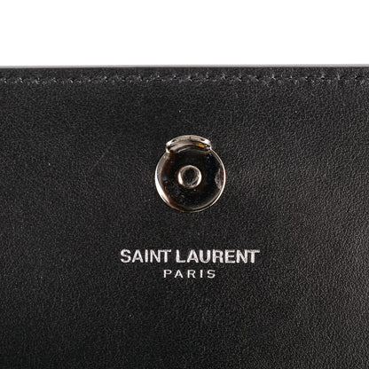 Saint Laurent Calfskin Crocodile Embossed Monogram Sunset Chain Wallet Black 6 of 6