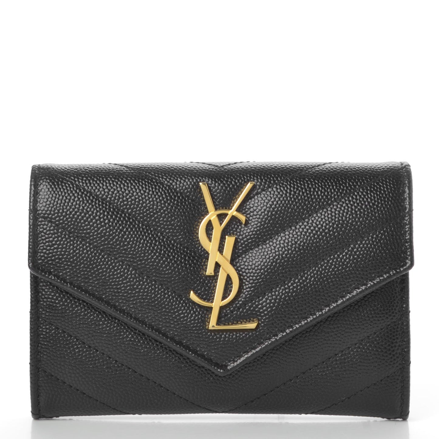 Grain De Poudre Matelasse Chevron Small Monogram Envelope Wallet Black
