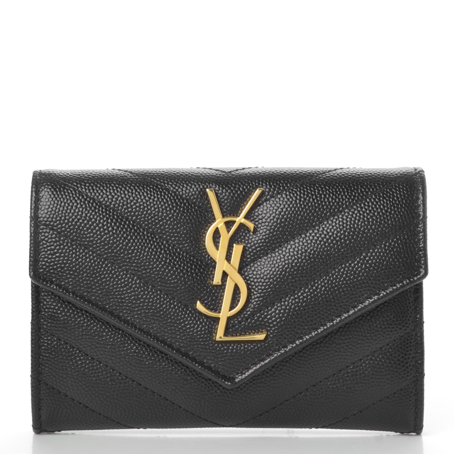 Saint Laurent Grain De Poudre Matelasse Chevron Small Monogram Envelope Wallet Black 1 of 8