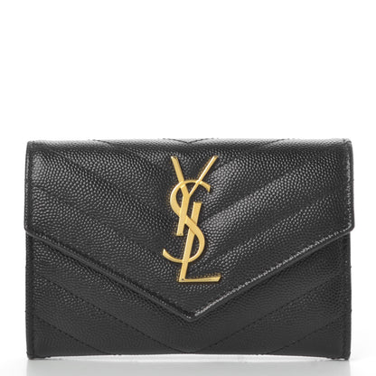 Saint Laurent Grain De Poudre Matelasse Chevron Small Monogram Envelope Wallet Black 1 of 8