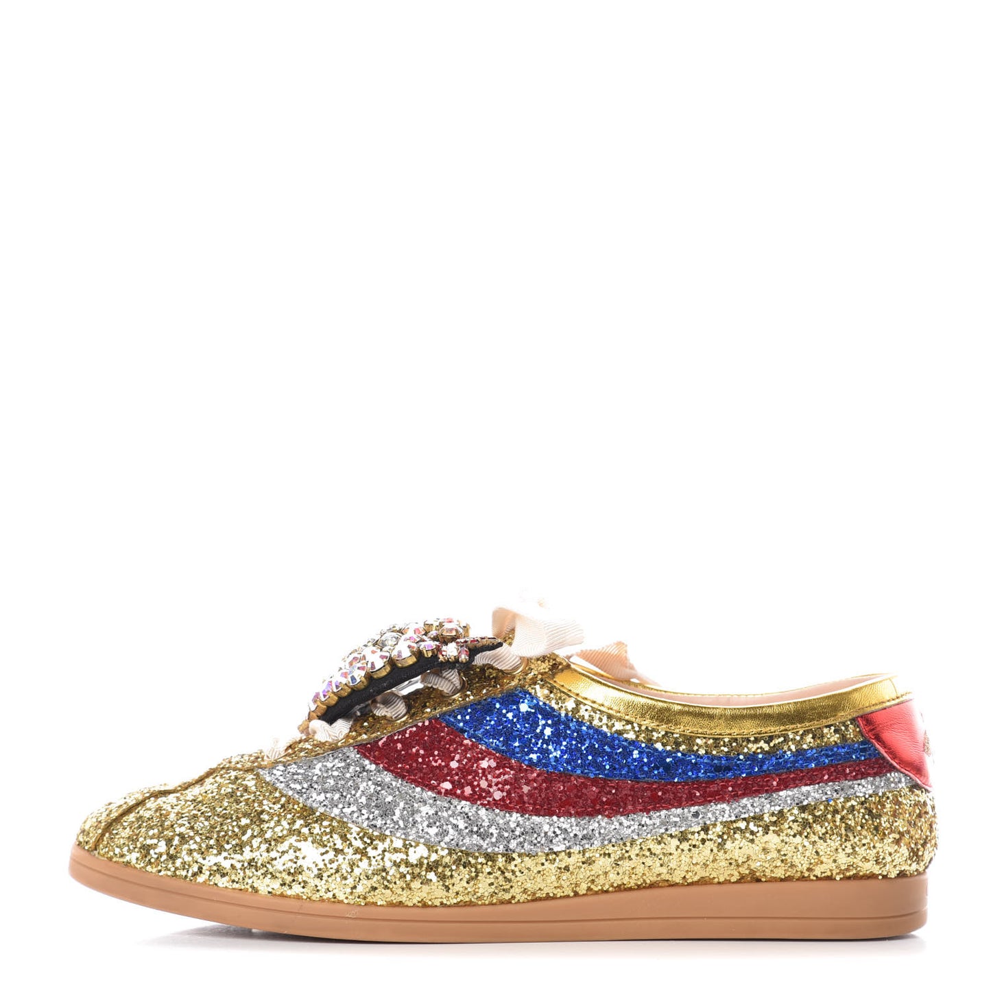 Glitter Fabric Pierced Heart Falacer Sneakers 39 Gold