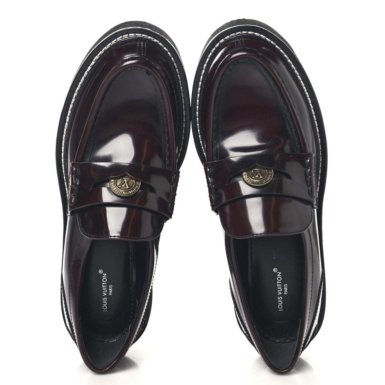 Louis Vuitton Glazed Calfskin LV Beaubourg Loafer 38 Bordeaux Red 2 of 9