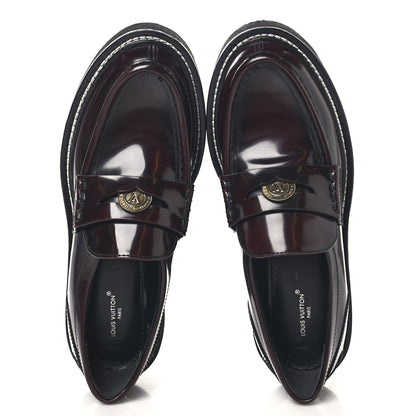Louis Vuitton Glazed Calfskin LV Beaubourg Loafer 38 Bordeaux Red 2 of 9