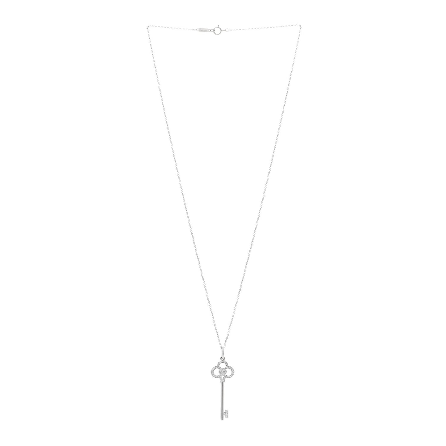 18K White Gold Diamond Crown Key Pendant Necklace