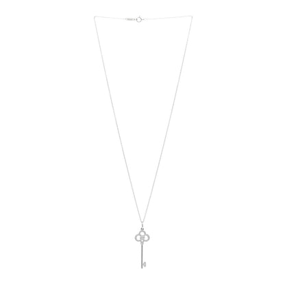 Tiffany 18K White Gold Diamond Crown Key Pendant Necklace 3 of 5