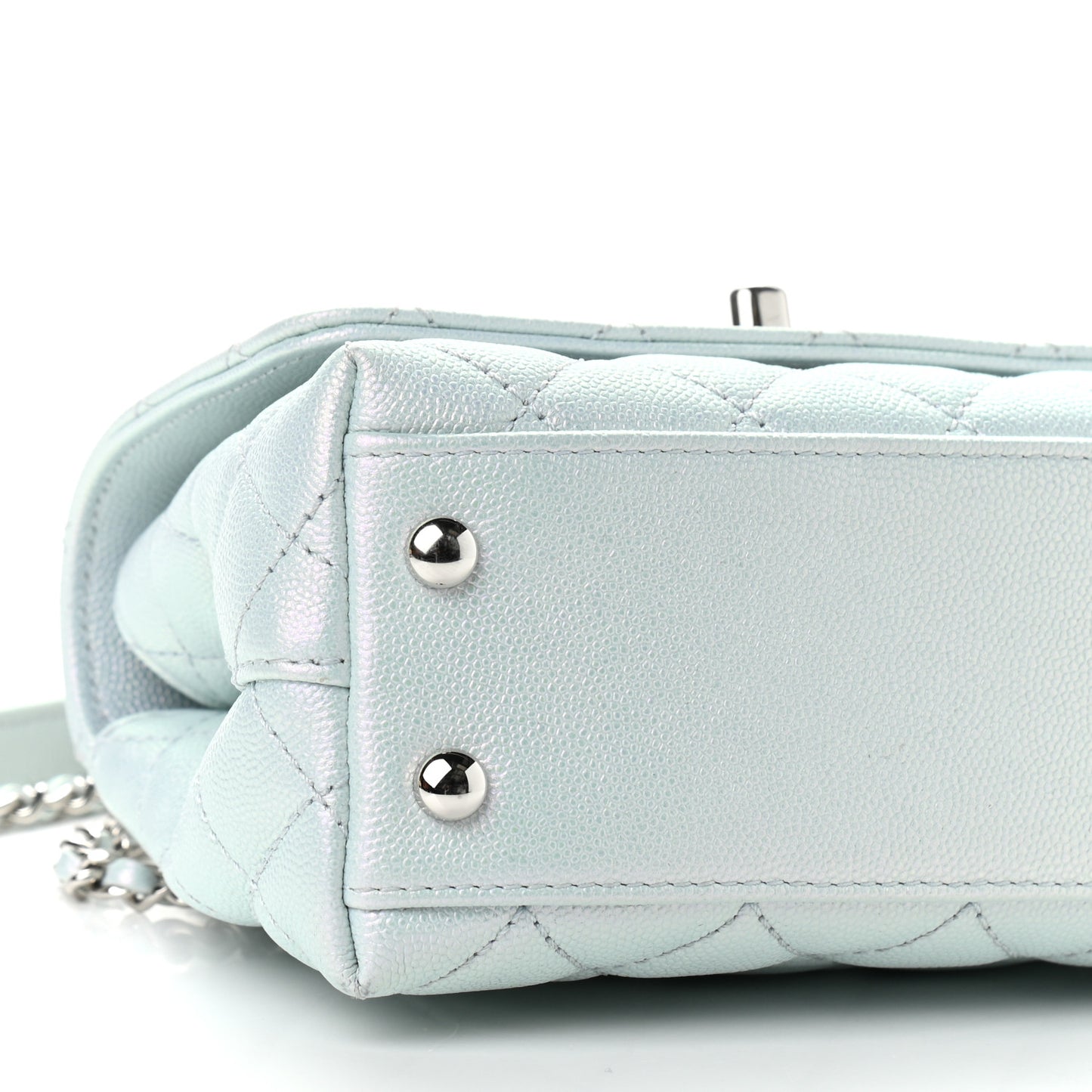 Iridescent Caviar Quilted Extra Mini Coco Handle Flap Light Blue