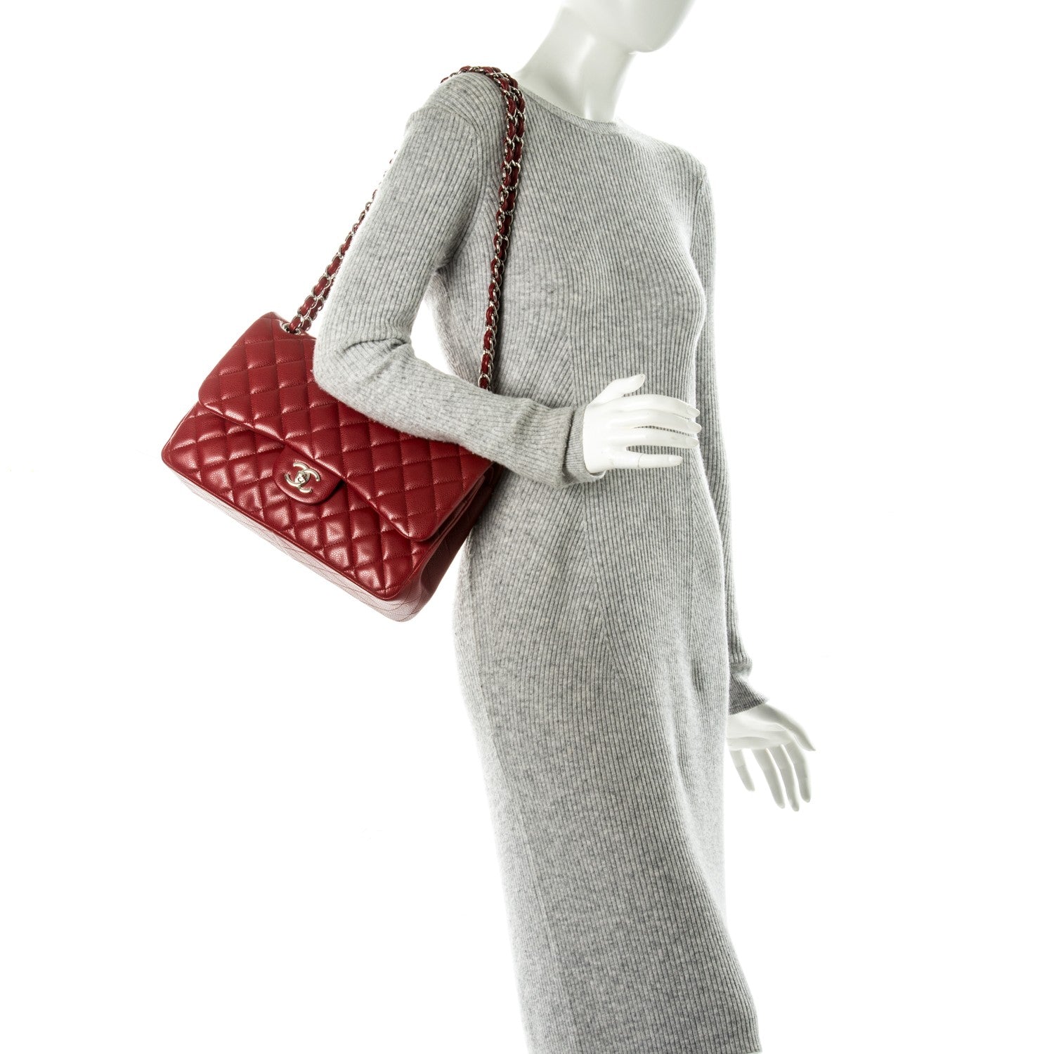 Chanel Caviar Quilted Jumbo Double Flap Red 2 of 8