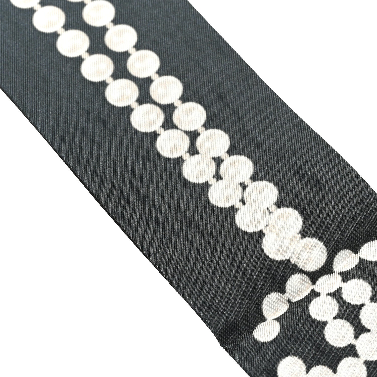 Chanel Silk Pearl CC Slim Bandeau Scarf Dark Gray Ecru Anthracite 4 of 4