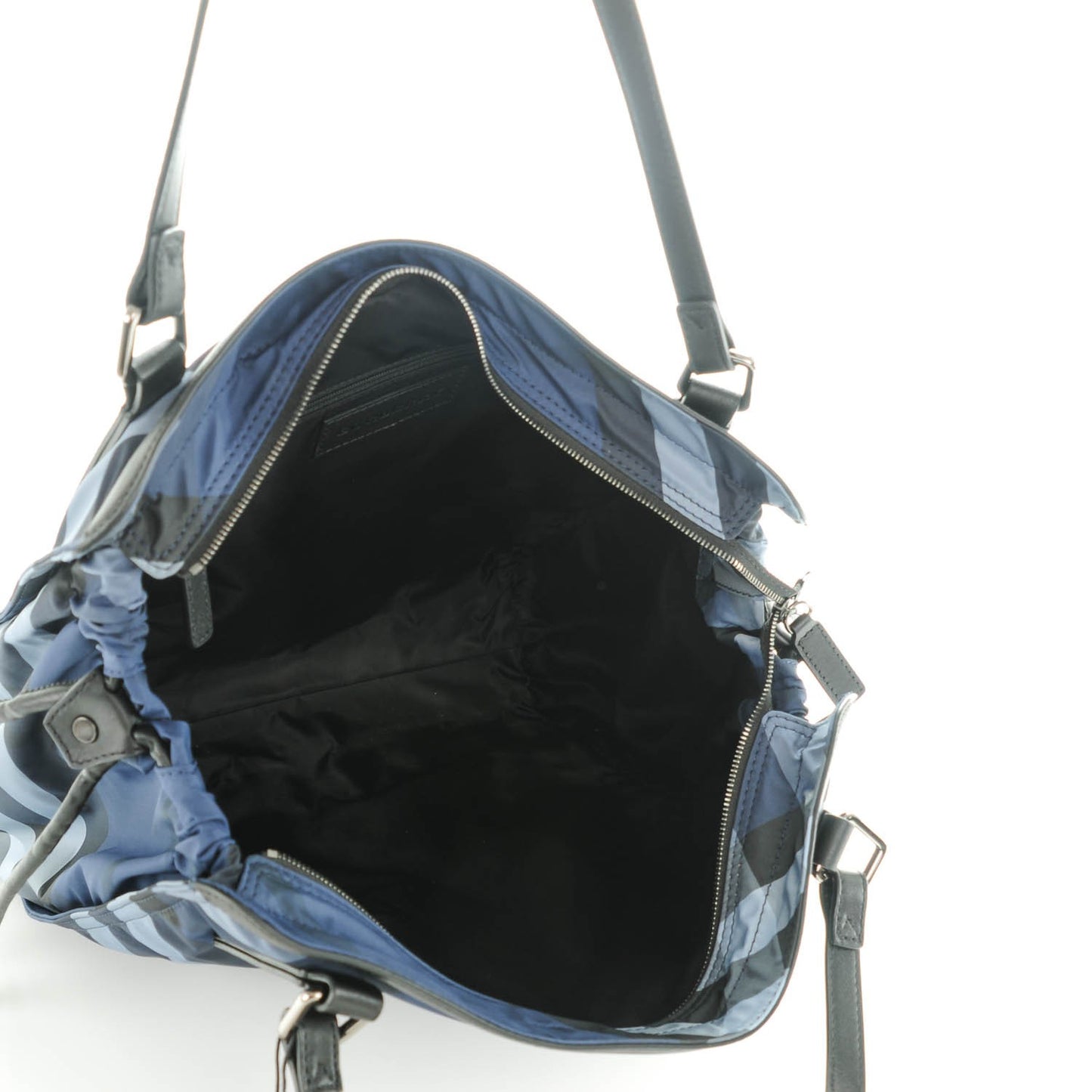 Nylon Check Small Buckleigh Packable Tote Navy Blue