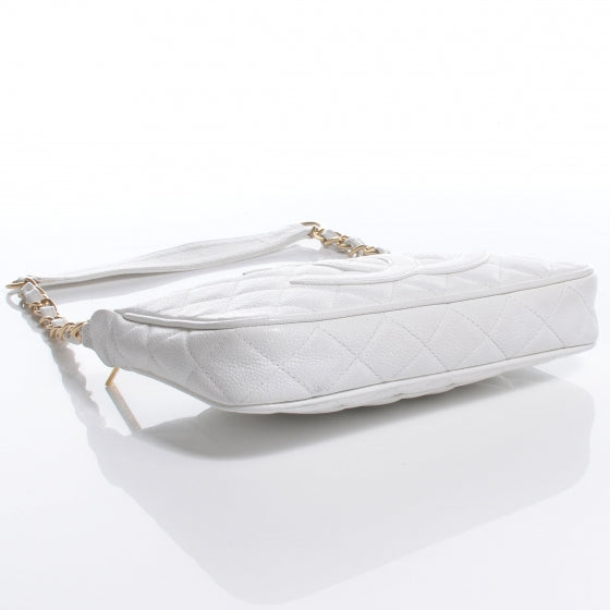 Caviar Quilted Small Pochette White