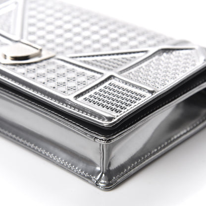 Christian Dior Metallic Patent Micro-Cannage Diorama Wallet on Chain Pouch Silver 7 of 10