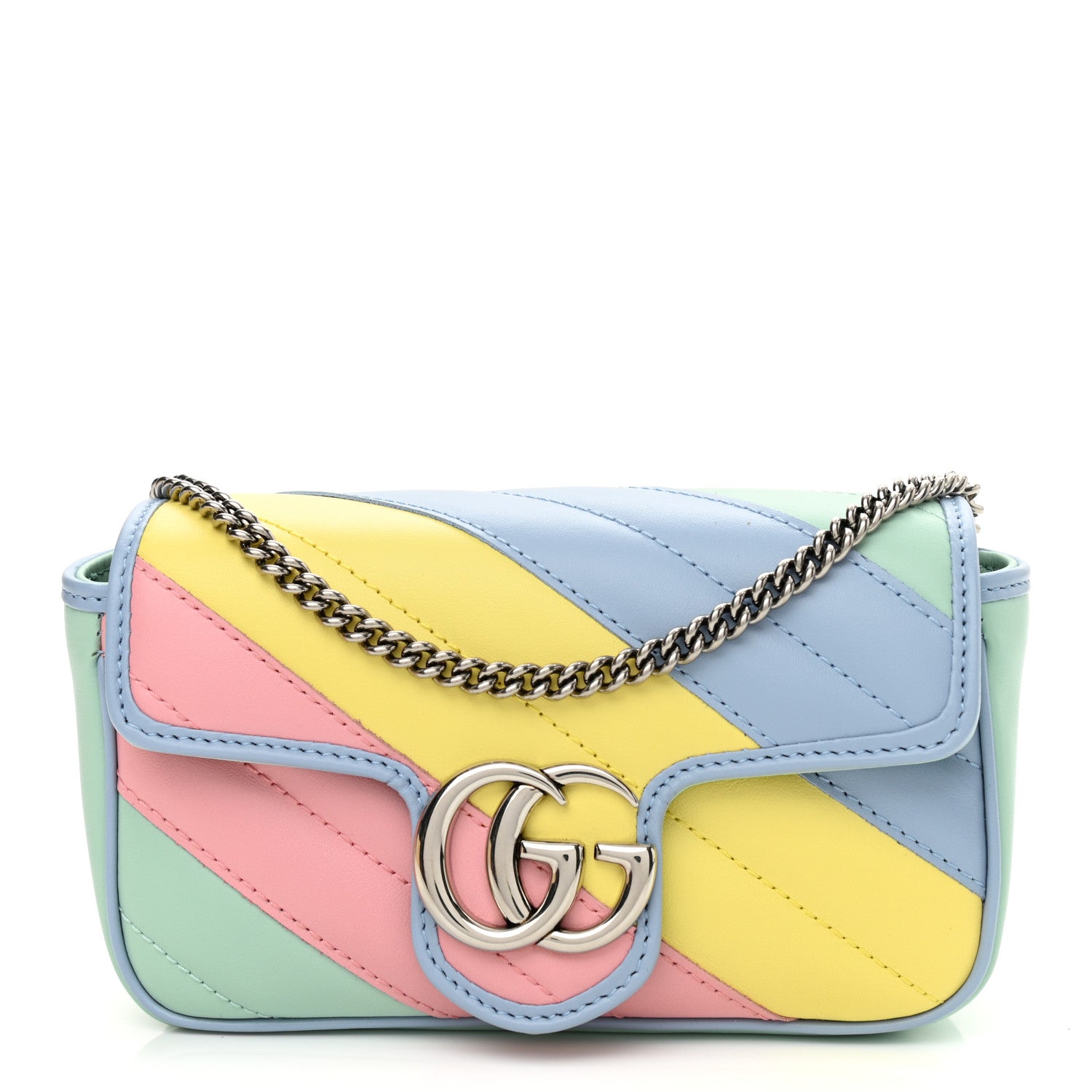Gucci Calfskin Matelasse Diagonal Super Mini GG Marmont Shoulder Bag Multicolor Pastel 1 of 12