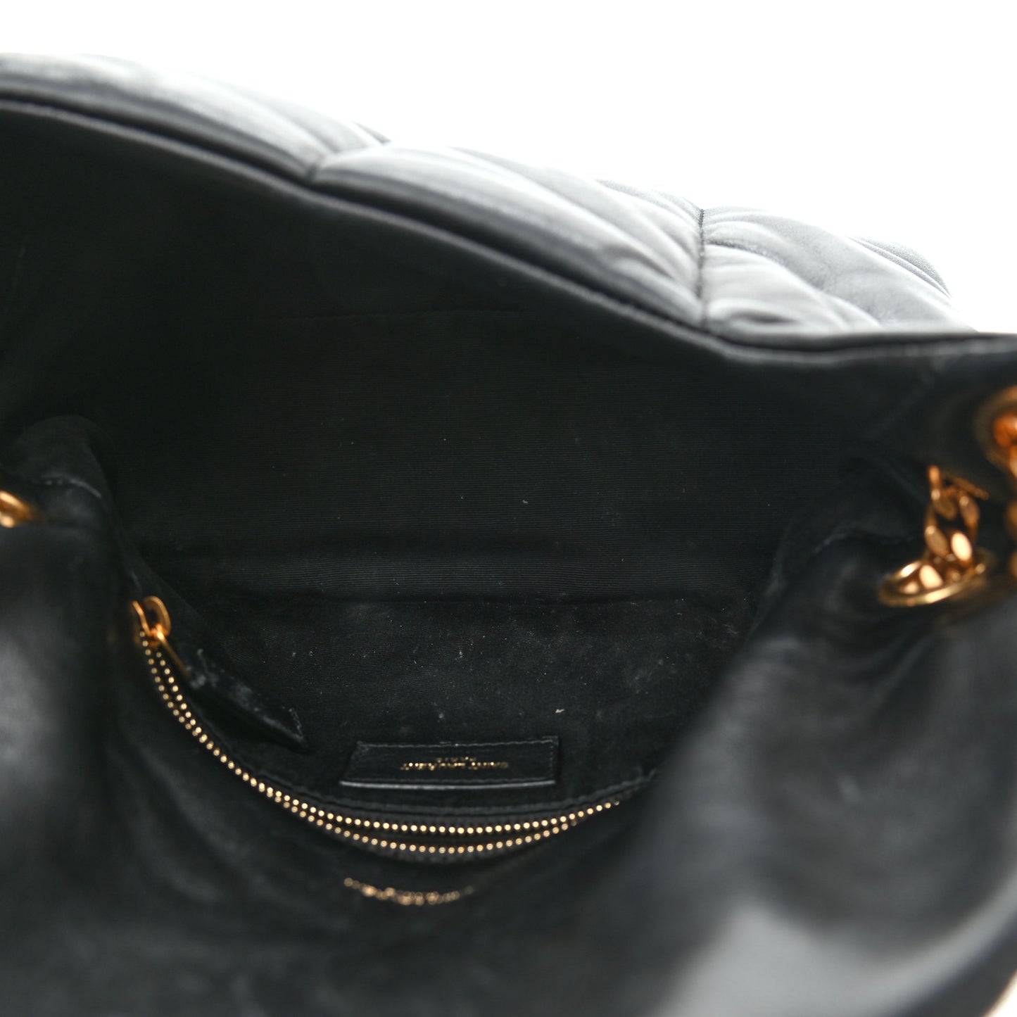 Lambskin Quilted Small Loulou Puffer Monogram Chain Satchel Black