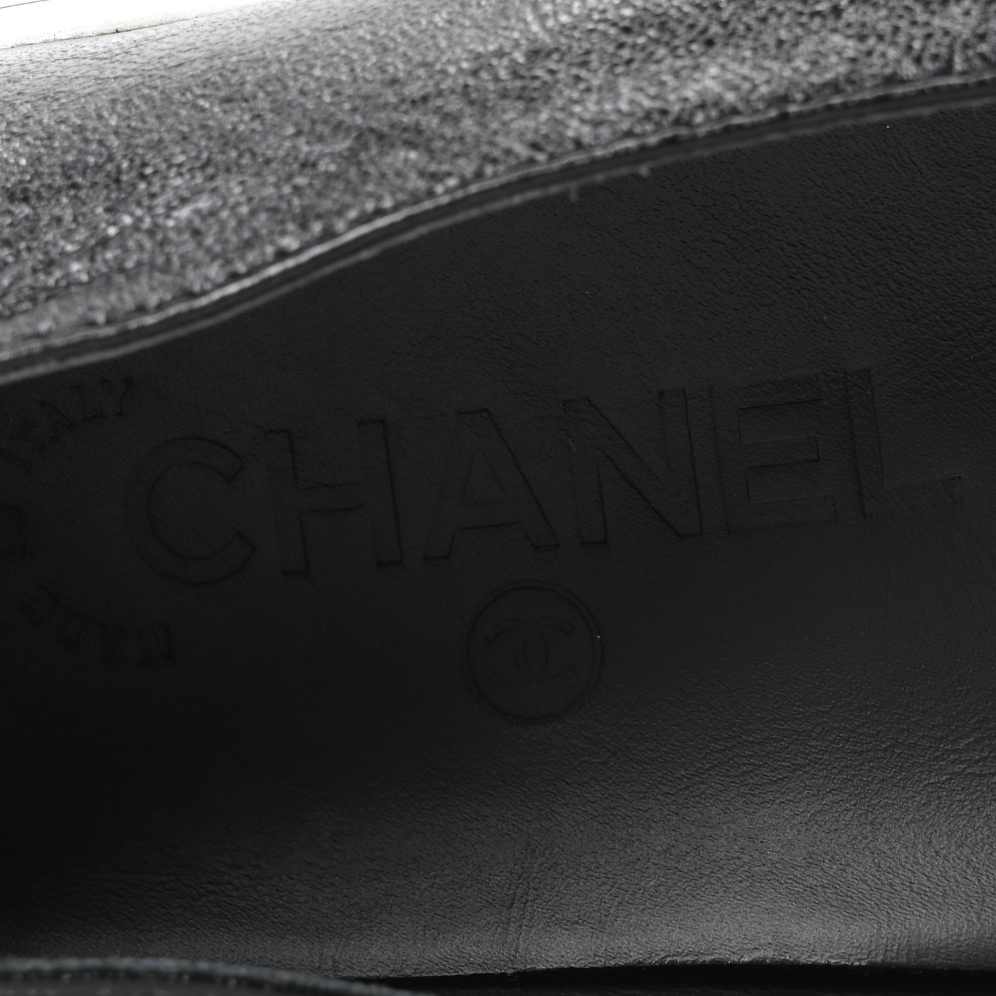 Crumpled Shiny Lambskin Patent Calfskin CC Ballet Flats 36.5 Black