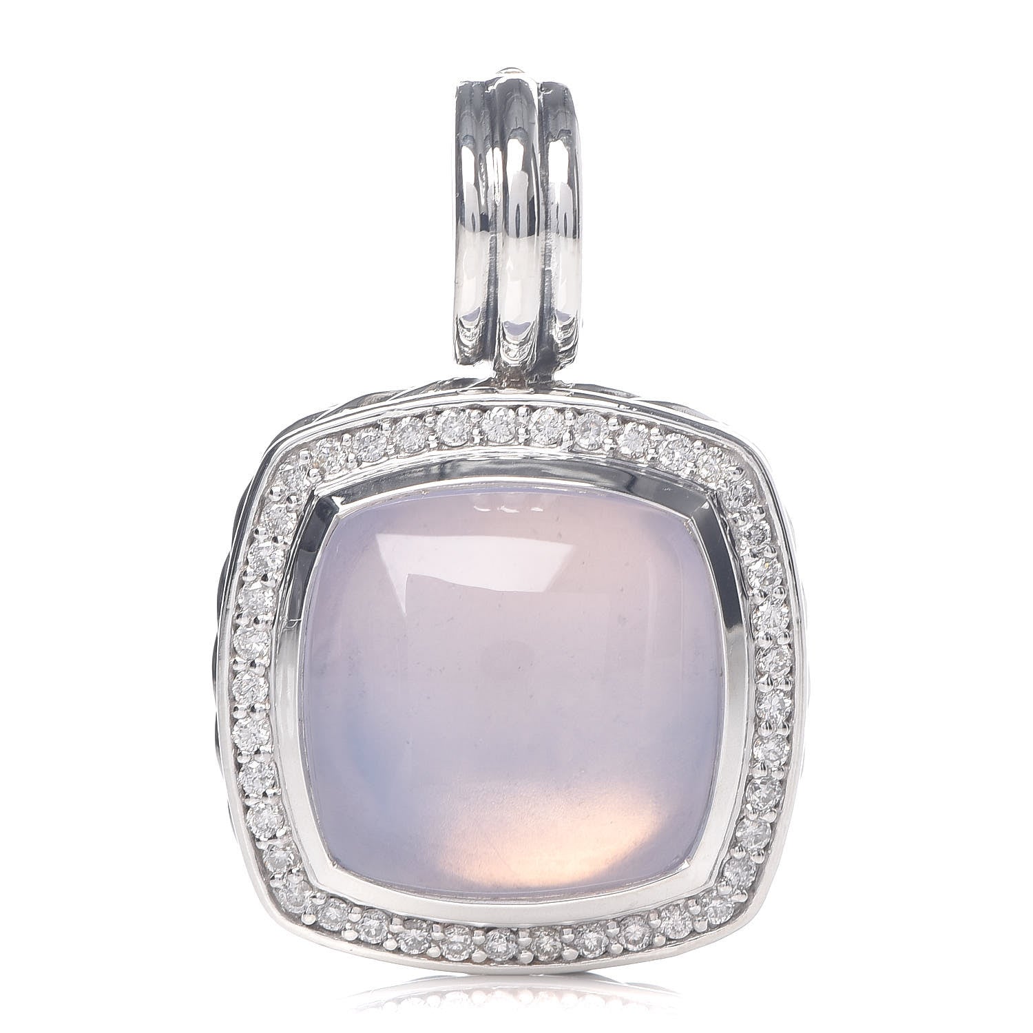 David Yurman Sterling Silver Diamond Lavender Moon Quartz 14mm Albion Enhancer Pendant 1 of 5