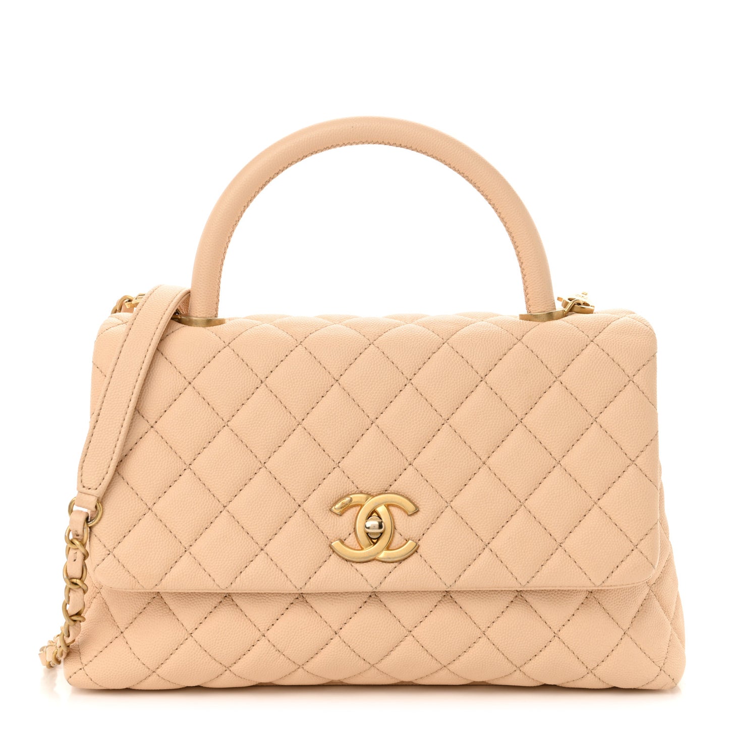 Caviar Quilted Small Coco Handle Flap Beige
