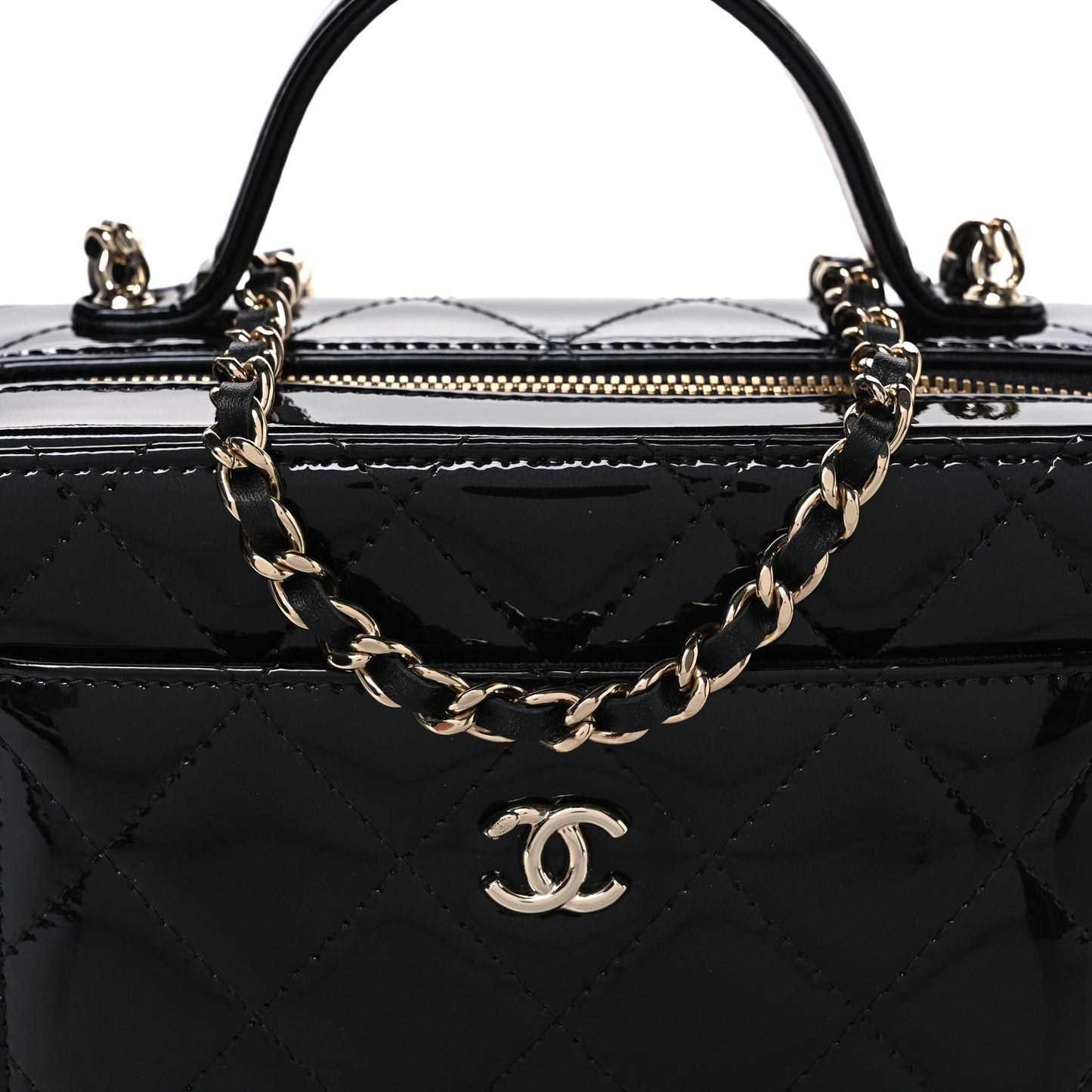 Patent Quilted Top Handle Vanity Case Black